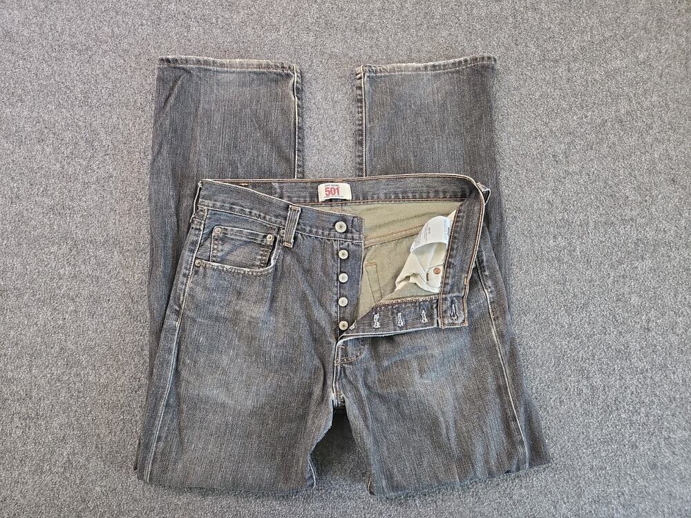 Levis 501 Vtg Y2K 2000 Button Fly Faded Black Straight Let Jeans Mens Sz 32x32